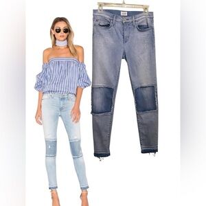 Hudson Jeans Suzzi Midrise Patched Knee Release Raw Hem Skinny Ankle Crop SZ 27